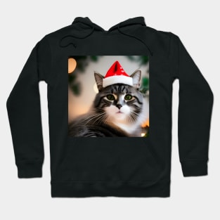 Cat with Christmas Hat Hoodie